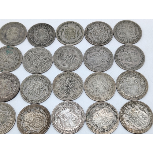 528 - Group (25) 0.500 Silver Half Crowns Appx 348g