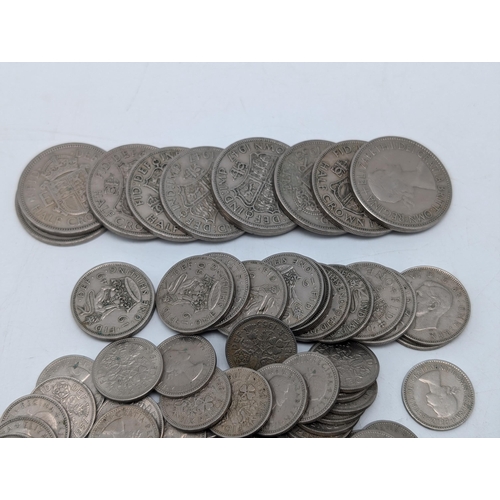 531 - Post 1946 White Metal British Coins, Half Crowns, Three pence Etc