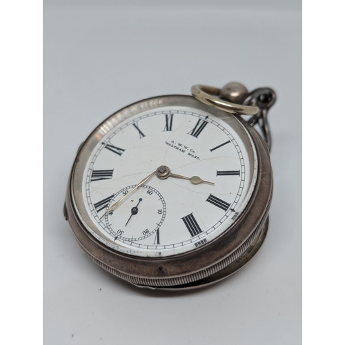 558 - Sterling Silver, Hallmarked Antique Pocket Watch AWW.Co Waltham Mass. Gross Weight 92.14g