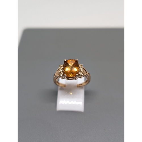 564 - 9Ct Gold & Large Citrine Stoned Ring - Hallmarked as Should Be 3.13g Size O 1/2 Appx