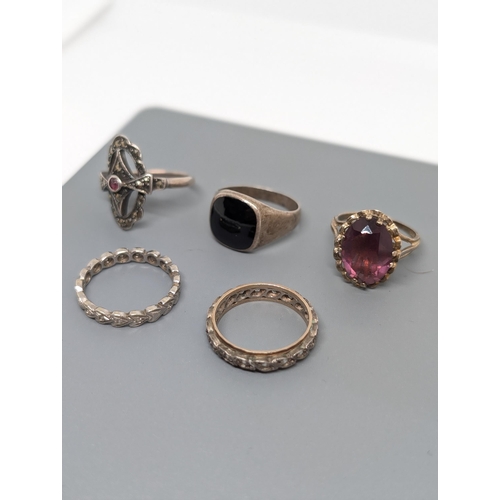 583 - Collection Of 5 Sterling Silver Rings Some With Stones, Hallmarked and Weighs 15.52g