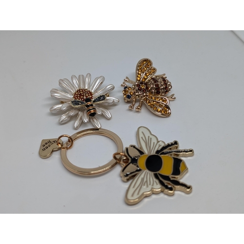 590 - 3 Beautiful Bee Items. 2 Brooch's and A Keyring.