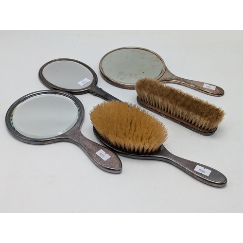 596 - Group of 5 Sterling Silver Vanity Table Accessories, Hand Held Mirrors and Brushes.