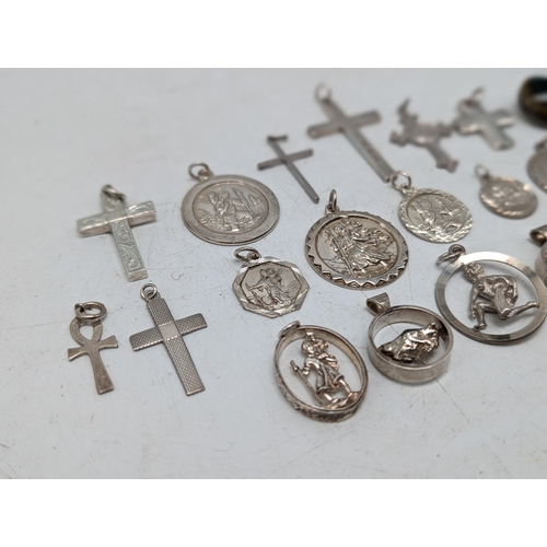 602 - 78.5g Gross of Sterling Silver Pendants, St Christophers ETC