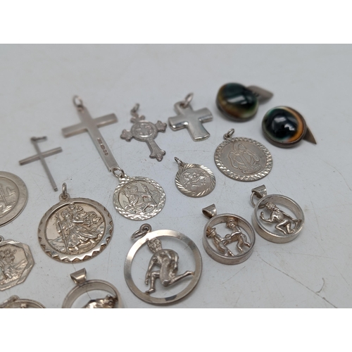 602 - 78.5g Gross of Sterling Silver Pendants, St Christophers ETC