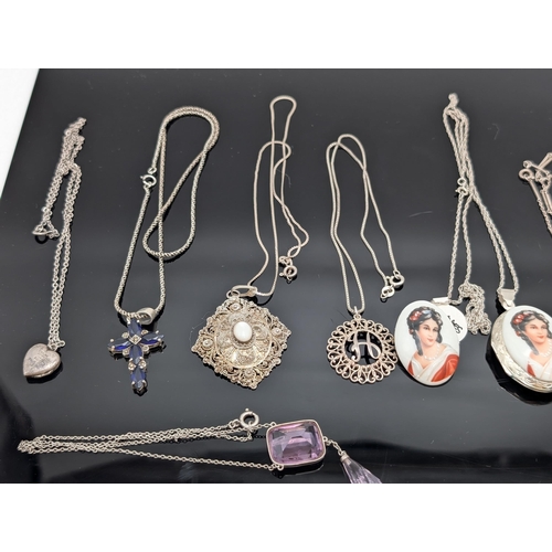 606 - Large Bundle Mostly Sterling Silver Chains, Necklaces, Lockets Etc Along With Two Limoges Porcelain ... 