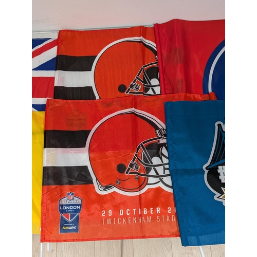 165 - Various Sporting Flags - NFL, Etc Largest 30x20