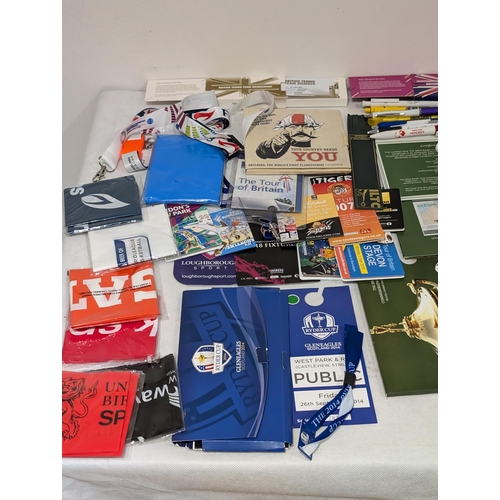 168 - Huge Bundle Sporting Ephemera, Lanyards, Flags, Balls, Soft Toys, Pens, Commemorative Etc