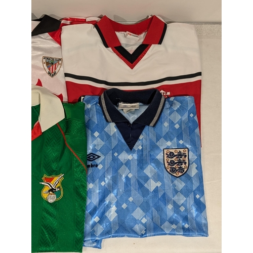 173 - Excellent Bundle Like New Vintage Football Shirts, All Official, England, Athletic, Lens, Bolivia Et... 