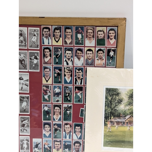 186 - Two Framed Football Related Cigarette Card Displays Along With Unframed print