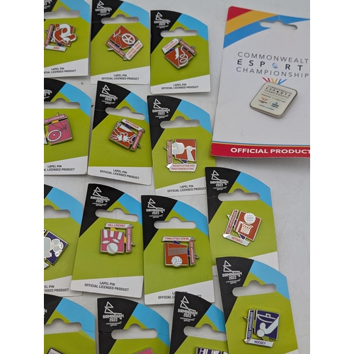 258 - Group (23) Commonwealth Games 2022 Lapel Badges, All New and Carded