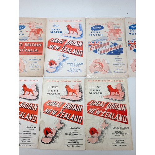 295 - 9 Rugby League Great Britain Test Match Programs - 1940s/50s Overall Condition Good