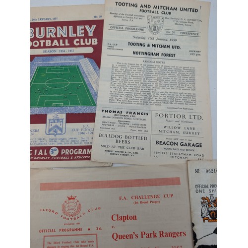 303 - Group (15) Mostly 1950s Football Programs, FA Cup, Etc Some Unusual Ones, Burnley, Wisbech Town, Dag... 