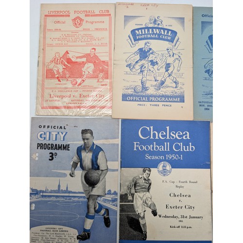 306 - Group (7) 1950s Exeter City Programs, Including FA Cup, Chelsea, Liverpool 49/50, Milwall Good Condi... 