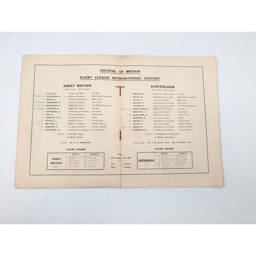 329 - Rugby League 1951 Festival Of Britain Programme Overall Condition Good Annotations Centre Page