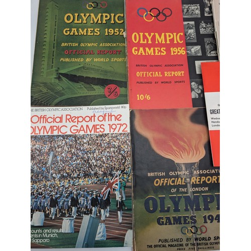 362 - Group (9) Olympic Games Official Reports Booklets, All Appear Good Condition. Plus Great Britain Vs ... 