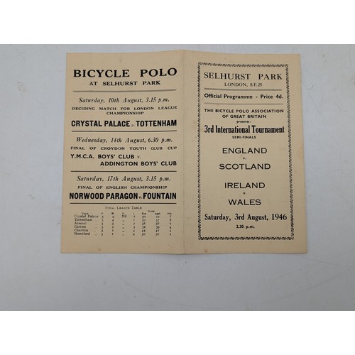 394 - 1946 Bicycle Polo At Selhurst Park Crystal Palace Vs Tottenham Programme Good Condition Annotated