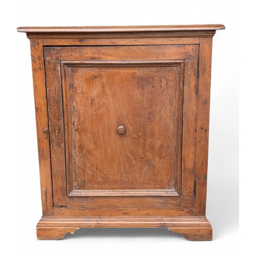 17 - I8th Century Italian Walnut and Inlaid Corner Cupboard, Enclosed by a Panelled Door