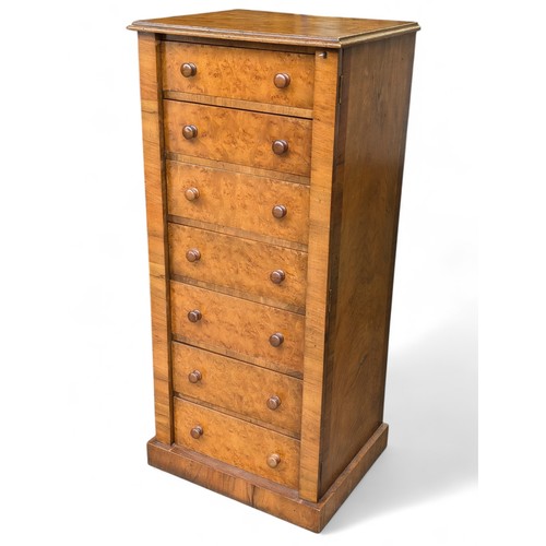 18 - Victorian Burr Walnut Wellington Chest, Fitted Seven Long Graduated Drawers On Plinth Base With Orig... 