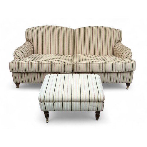 21 - Superb Early 20C Howard Style Large 2 Seater Sofa, With Matching Footstool. Reupholstered To a High ... 