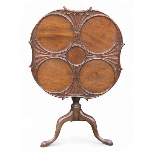 22 - 19C Mahogany Irish Designed Tilt Top Supper Table Well Figured Shell Carvings With Moulded Edges - F... 