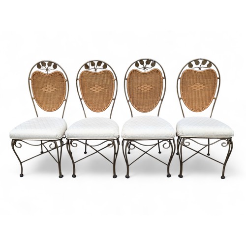 23 - Group (4) Iron Scroll Work / Wicker Backed Dining / Boudoir Chairs With Attractive Scroll Design Tul... 