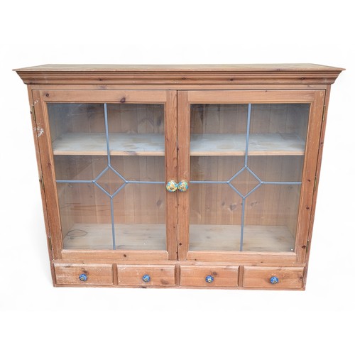 24 - Large Pine Two Door 4 drawer Display Cabinet With Leaded Glass Doors & Decorative Handles 136x109x44... 