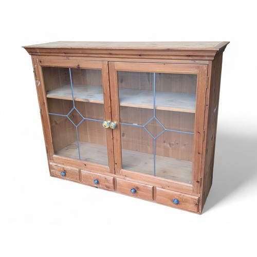 24 - Large Pine Two Door 4 drawer Display Cabinet With Leaded Glass Doors & Decorative Handles 136x109x44... 