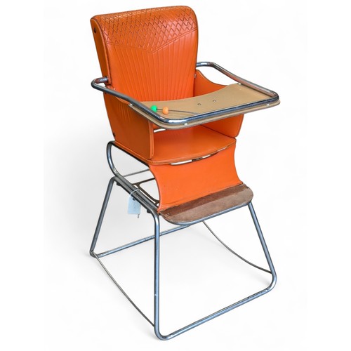 31 - Vintage 1950s Formica Chrome & Orange Highchair From Isab - Needs a Clean but In Good Order