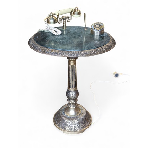 37 - Unusual French Style Marble Top Brass Phone Table - 55x65cm Good Order