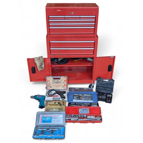 38 - Two Tier Red Roll Tool Chest Full of Tools