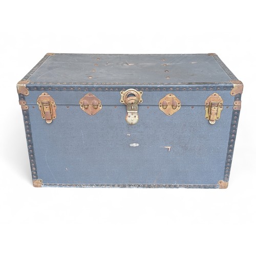 39 - Large Old Steamer Trunk With Brass Furniture / Locks Etc 90x55x50cm