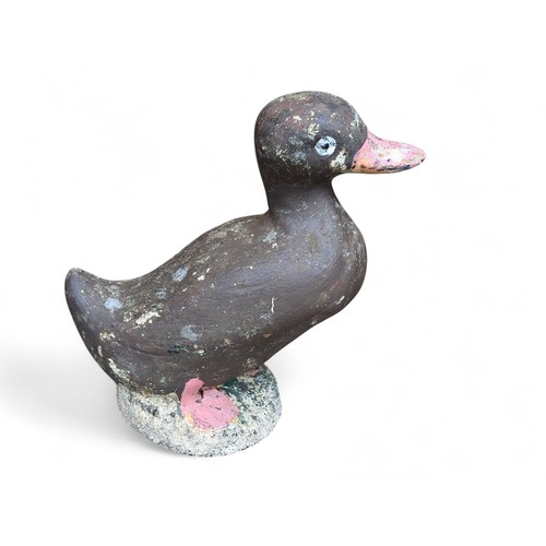 40 - Attractive Pair Reconstituted Stone Painted Garden Ducks - 35x40cm Good Order