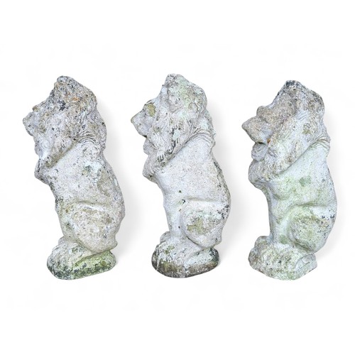 41 - Trio Reconstituted Stone Garden Lions - Good Order 50cm