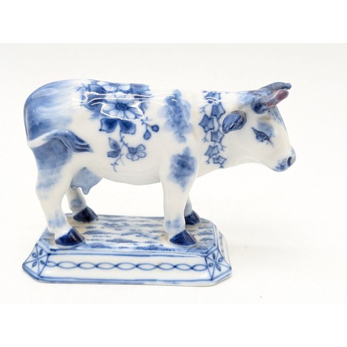 59 - Antique Delft / Netherlands Group, Including Faience Cow 13cm Good Overall Condition, Small 11cm Cow... 