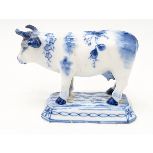 59 - Antique Delft / Netherlands Group, Including Faience Cow 13cm Good Overall Condition, Small 11cm Cow... 