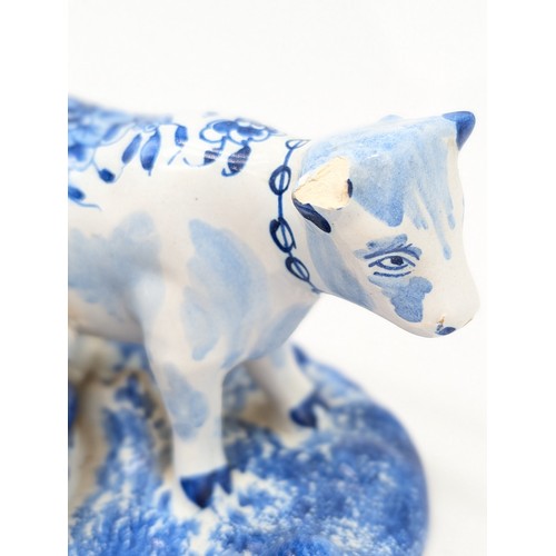 59 - Antique Delft / Netherlands Group, Including Faience Cow 13cm Good Overall Condition, Small 11cm Cow... 