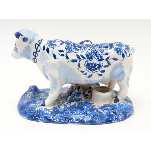 59 - Antique Delft / Netherlands Group, Including Faience Cow 13cm Good Overall Condition, Small 11cm Cow... 