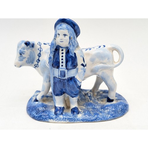 59 - Antique Delft / Netherlands Group, Including Faience Cow 13cm Good Overall Condition, Small 11cm Cow... 