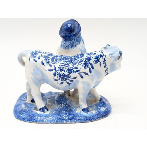 59 - Antique Delft / Netherlands Group, Including Faience Cow 13cm Good Overall Condition, Small 11cm Cow... 