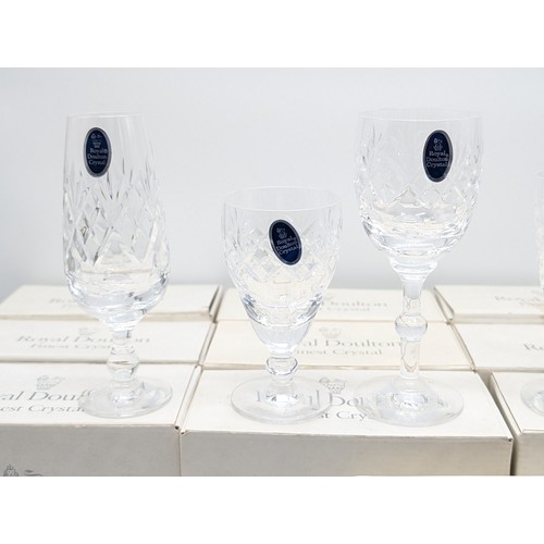 64 - Selection Boxed New Royal Doulton Georgian Crystal - To Include; 6 Wine Glasses, 4 Hock, 8 Champagne... 