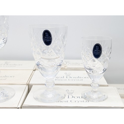 64 - Selection Boxed New Royal Doulton Georgian Crystal - To Include; 6 Wine Glasses, 4 Hock, 8 Champagne... 