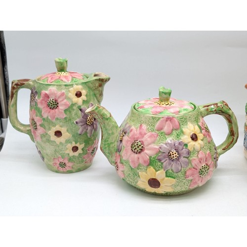 70 - Ceramics Group Including Novelty Teapots, Tulip Candle Holders & Large 55cm West German Vase