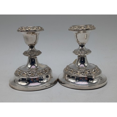 93 - Good Group Plated Ware, Including Two Pairs Candle Sticks Plus Boxed 6 Napkin Ring set Largest 10