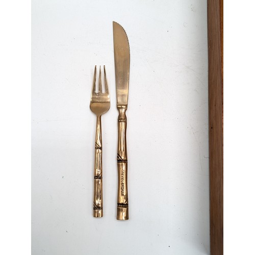 96 - Extensive Nickel Bronze Cutlery Set With Bamboo Style Handles Contained Within Large Wooden Case