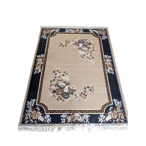 141 - Pair of Beige / Black Print Floral Rugs 167x235cm  Marked Azmiras Verso