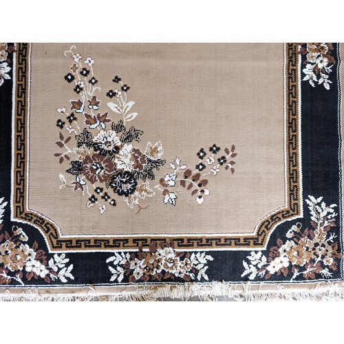 141 - Pair of Beige / Black Print Floral Rugs 167x235cm  Marked Azmiras Verso