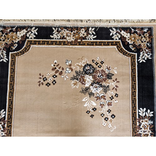 141 - Pair of Beige / Black Print Floral Rugs 167x235cm  Marked Azmiras Verso