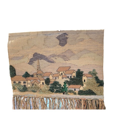 145 - Pair Large Native Village Jute Tapestry Wall Hangings 120x70cms