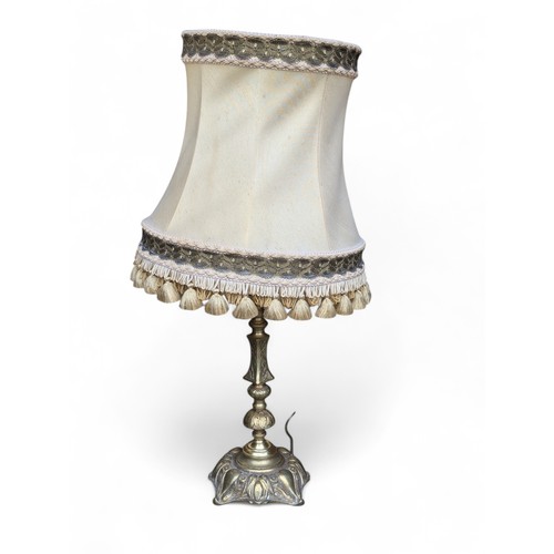 172 - Attractive Pair of Brass Lamp Bases With Shades, Marble Based One Has Damaged Corner and Will Need N... 